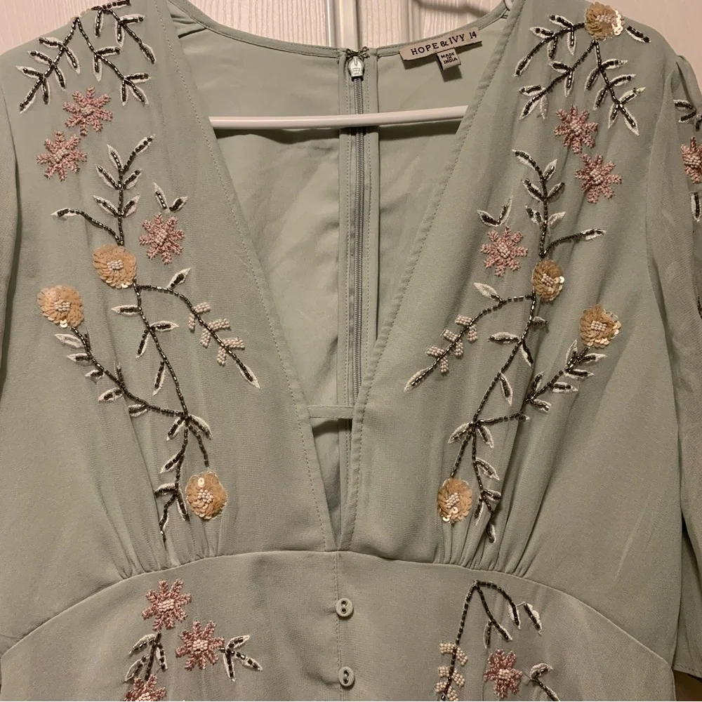 EUC Hope & Ivy Embroidered Midi Dress in Sage - Picture 11 of 16